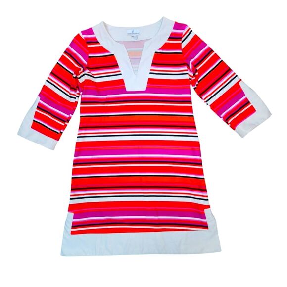 Jude Connally Dress Holly Tunic Short Pink Orange White Stripe Mod‎ Stretch XS - Picture 1 of 11